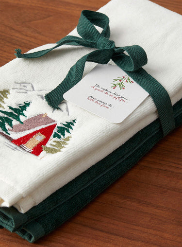 Snowy village hand towels